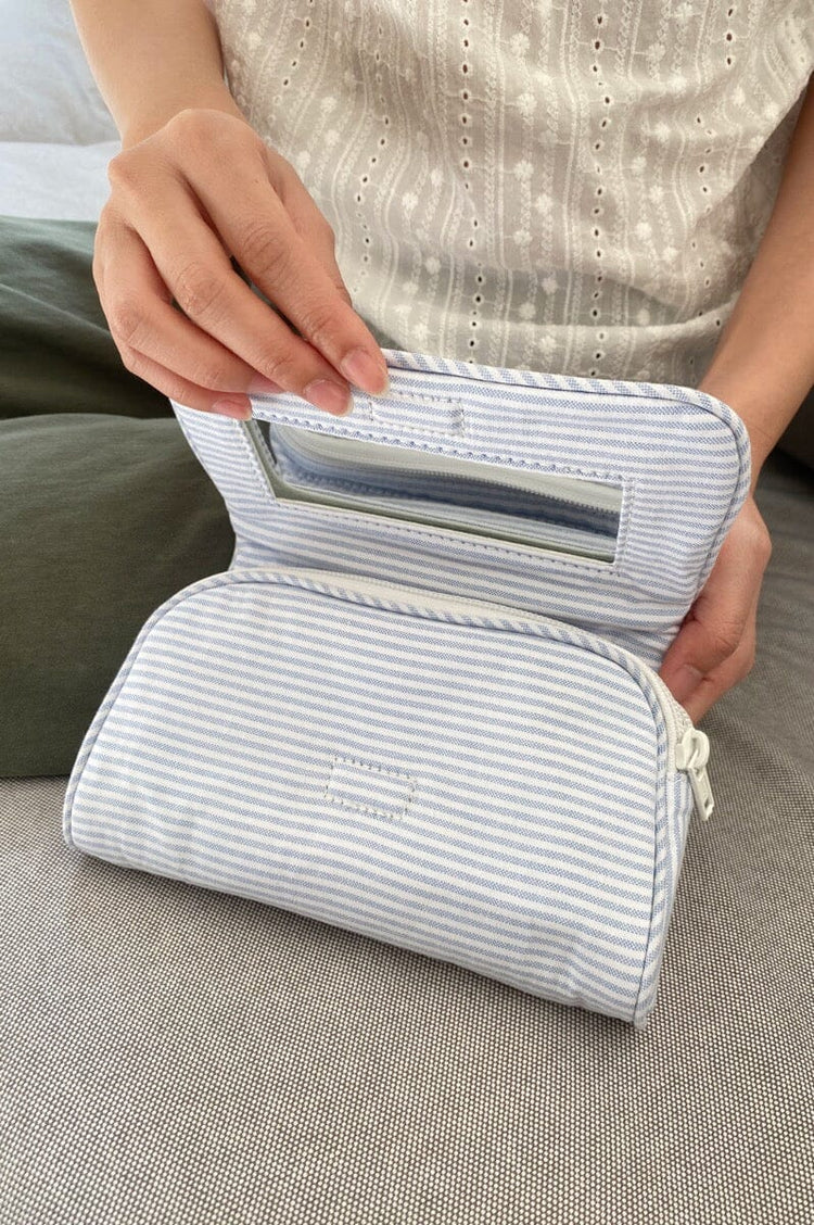 Stripe Makeup Bag | Light Blue with White Stripes