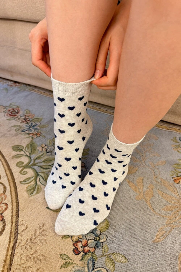 Hearts Socks | Grey With Navy Hearts