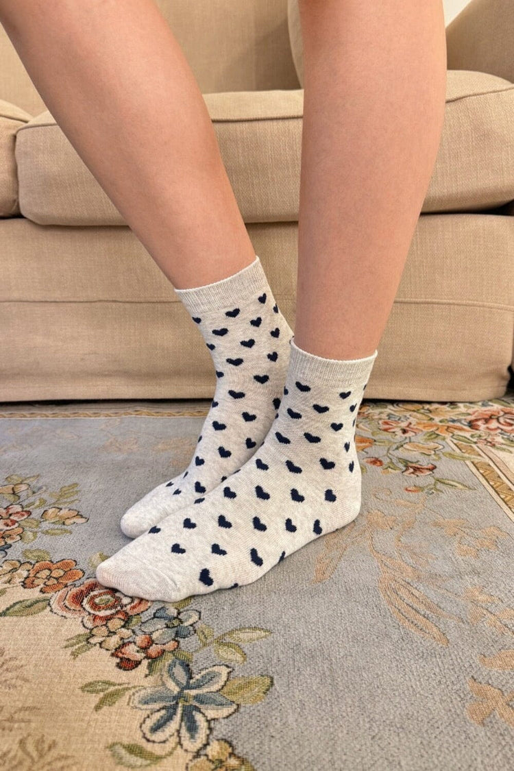 Hearts Socks | Grey With Navy Hearts