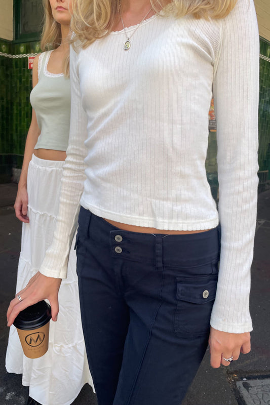 Brandy Melville Zelly Scallop Ribbed Top