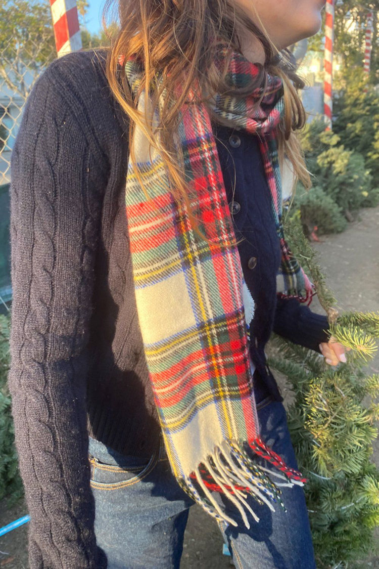 Plaid Tassel Scarf | Ivory Red Plaid