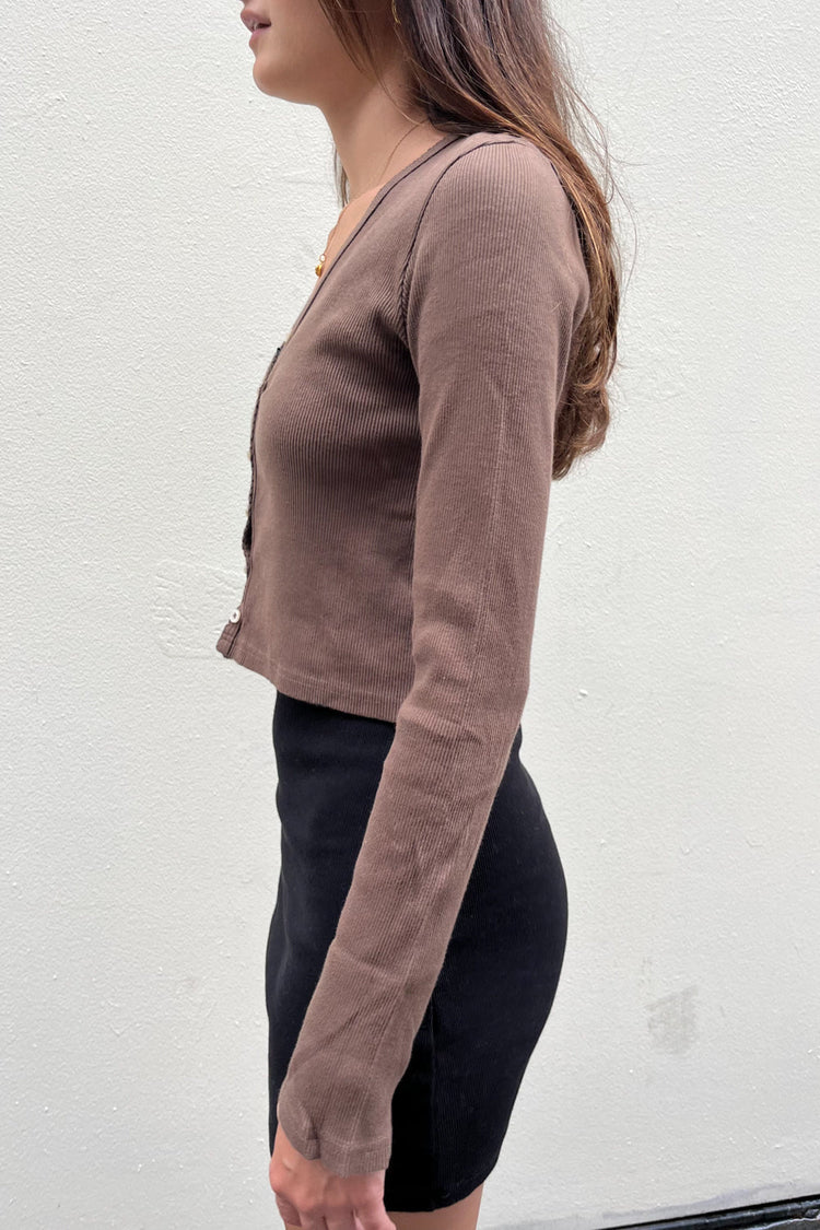 Paige Ruffle Long Sleeve Top | Brown / S