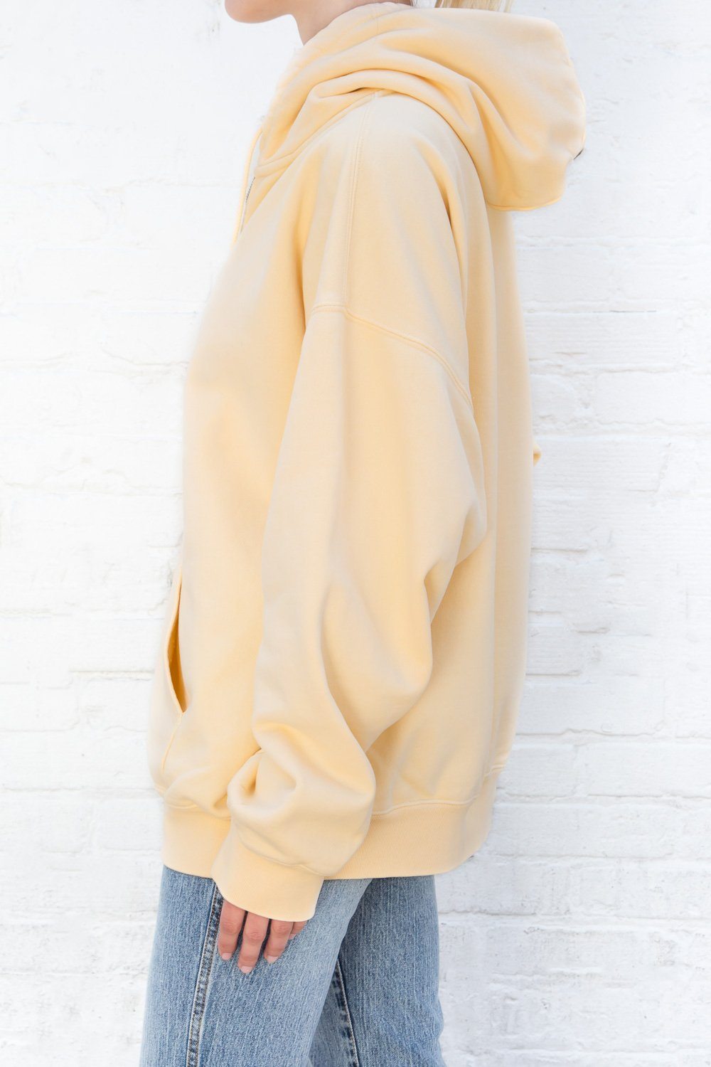 Brandy Melville John Galt Krissy Light Yellow Cotton Zip Jacket Hood One  Size