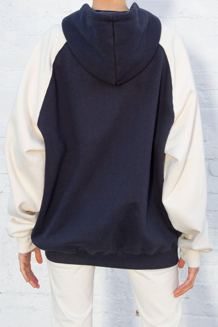 Christy Color Block Hoodie | Ivory And Navy Blue / Oversized Fit