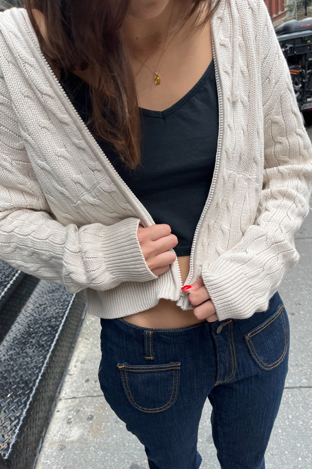 Ayla Cable Knit ZipUp Sweater Brandy Melville