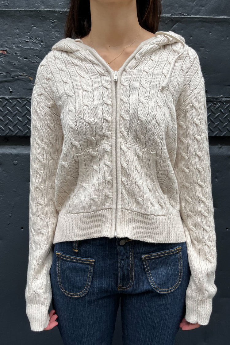 Ayla Cable Knit Zip-Up Sweater | Cream / Regular Fit
