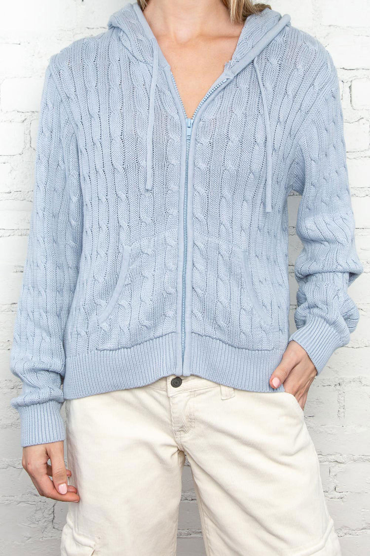 Ayla Cable Knit Zip-Up Sweater | Light Blue / Regular Fit