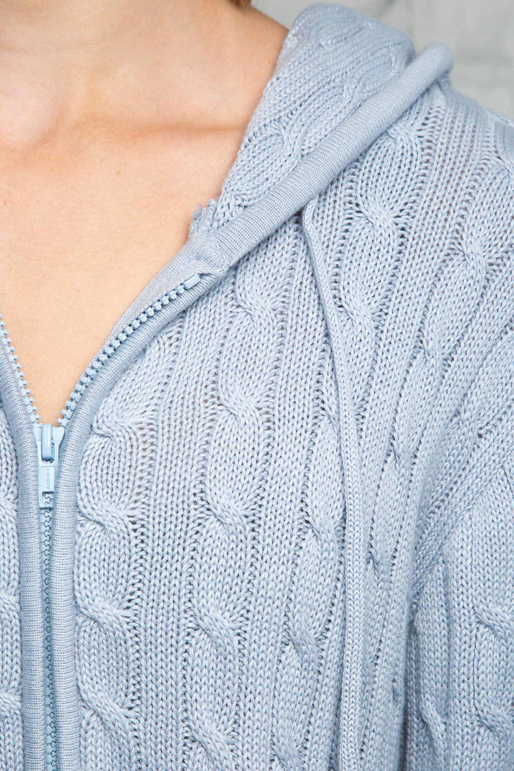Ayla Cable Knit Zip-Up Sweater | Light Blue / Regular Fit