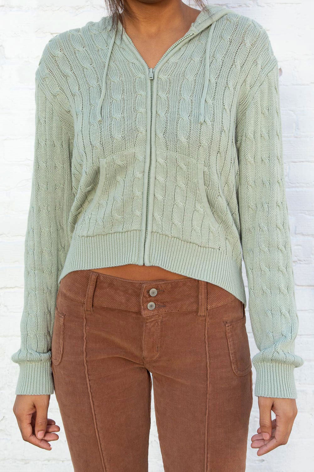 Brandy Melville, Sweaters, Nwot Brandy Melville Ayla Cable Knit Zip Up  Sweater
