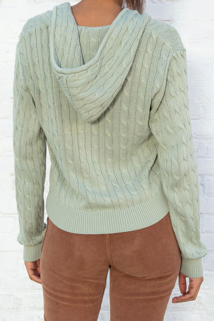 Ayla Cable Knit Zip-Up Sweater | Sage Green / Regular Fit