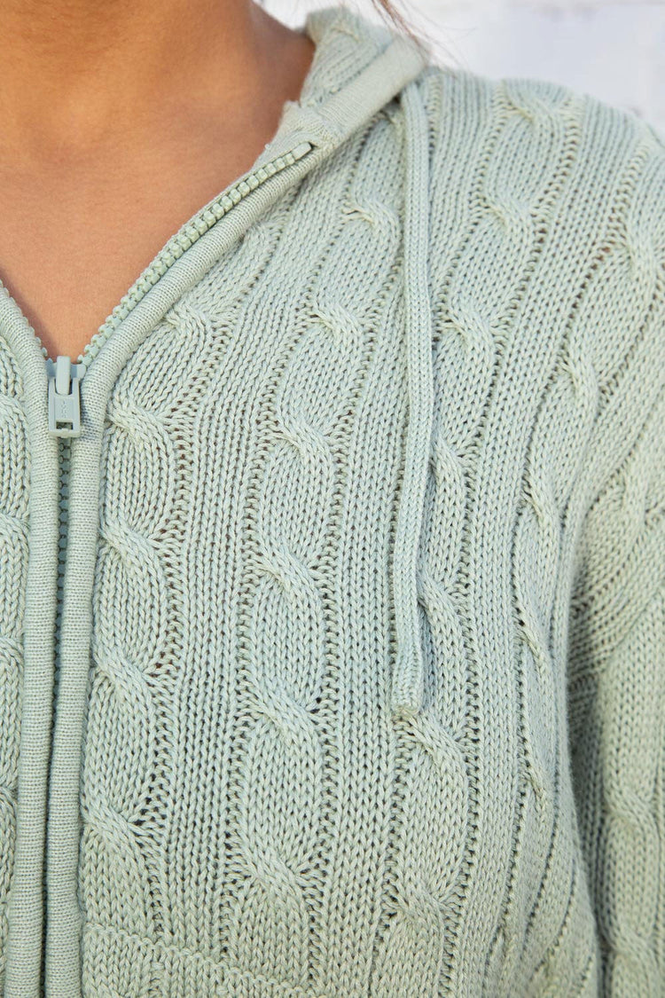 Ayla Cable Knit Zip-Up Sweater | Sage Green / Regular Fit