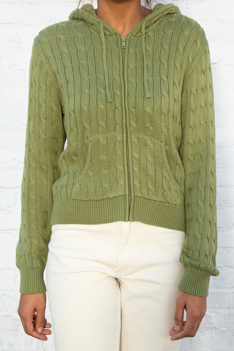 Ayla Cable Knit Zip-Up Sweater | Forest Green / Regular Fit