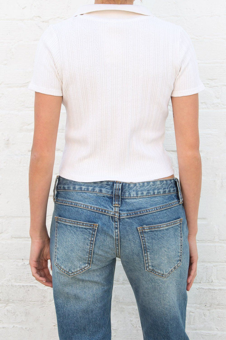 Caroline Ribbed Eyelet Top | Ivory / XS/S