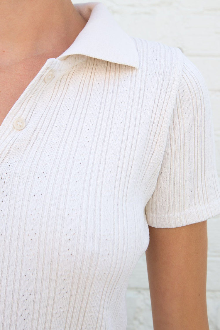 Caroline Ribbed Eyelet Top | Ivory / XS/S