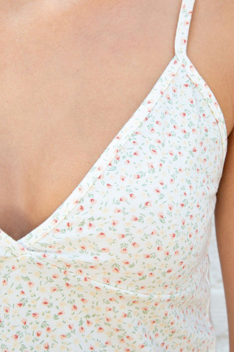 Amara Floral Tank | White With Yellow Peach Green Floral / XS/S