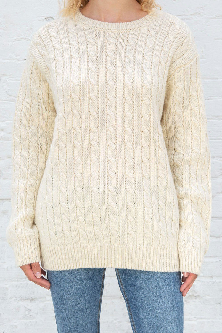 Winona Heavy Wool Cable Knit Sweater | Ivory (Do Not Enable) OK / Oversized Fit