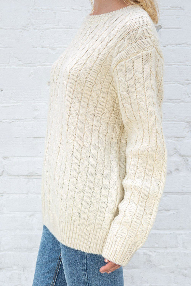 Winona Heavy Wool Cable Knit Sweater | Ivory (Do Not Enable) OK / Oversized Fit