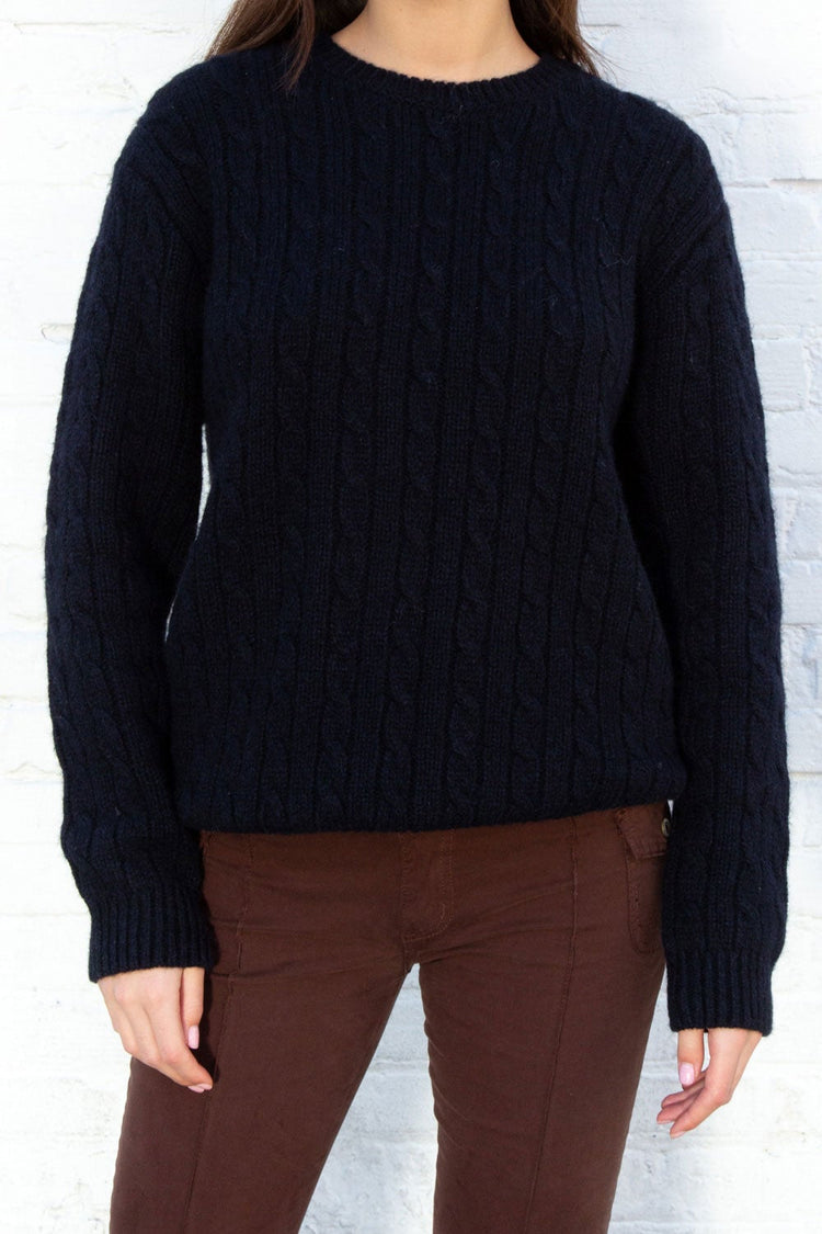 Winona Heavy Wool Cable Knit Sweater | Midnight Blue / Oversized Fit