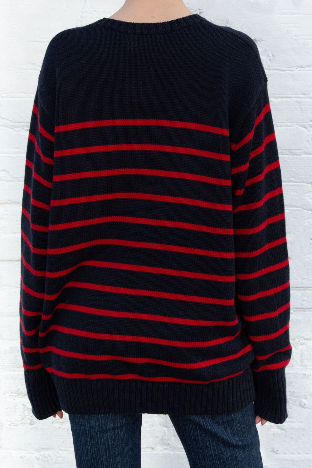 Brianna Cotton Thin Stripe Sweater | Navy and Red Thin Stripes / Oversized Fit