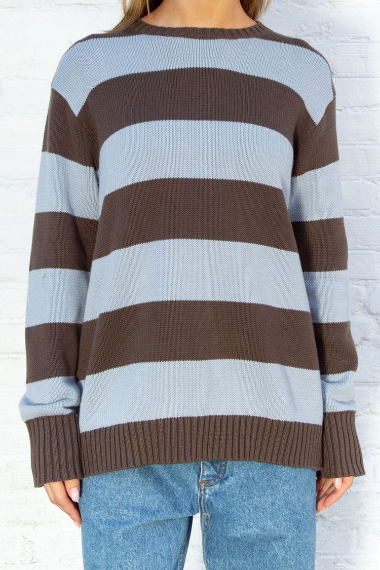 Brianna Cotton Thick Stripe Sweater | Brown and Light Blue Thick Stripes / Oversized Fit
