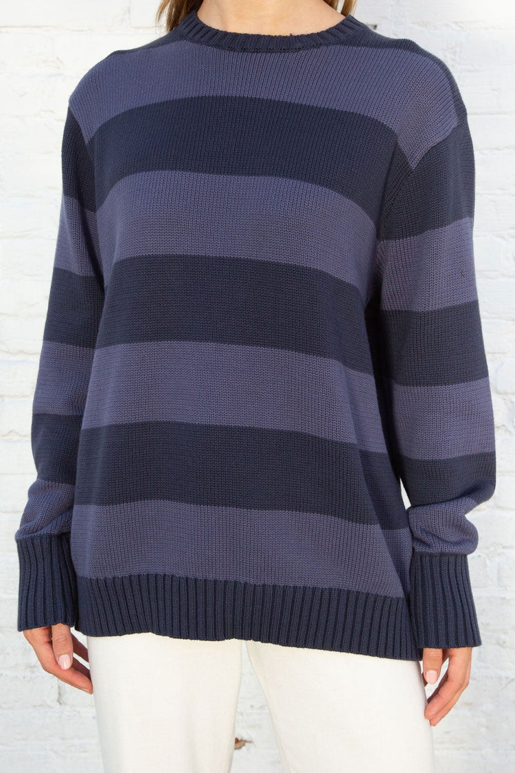 Brianna Cotton Thick Stripe Sweater | Midnight Blue And Faded Blue Stripes / Oversized Fit