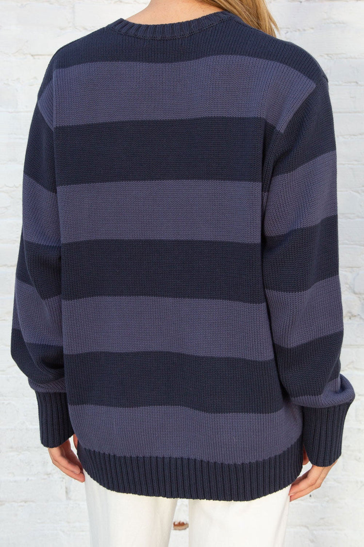 Brianna Cotton Thick Stripe Sweater | Midnight Blue And Faded Blue Stripes / Oversized Fit
