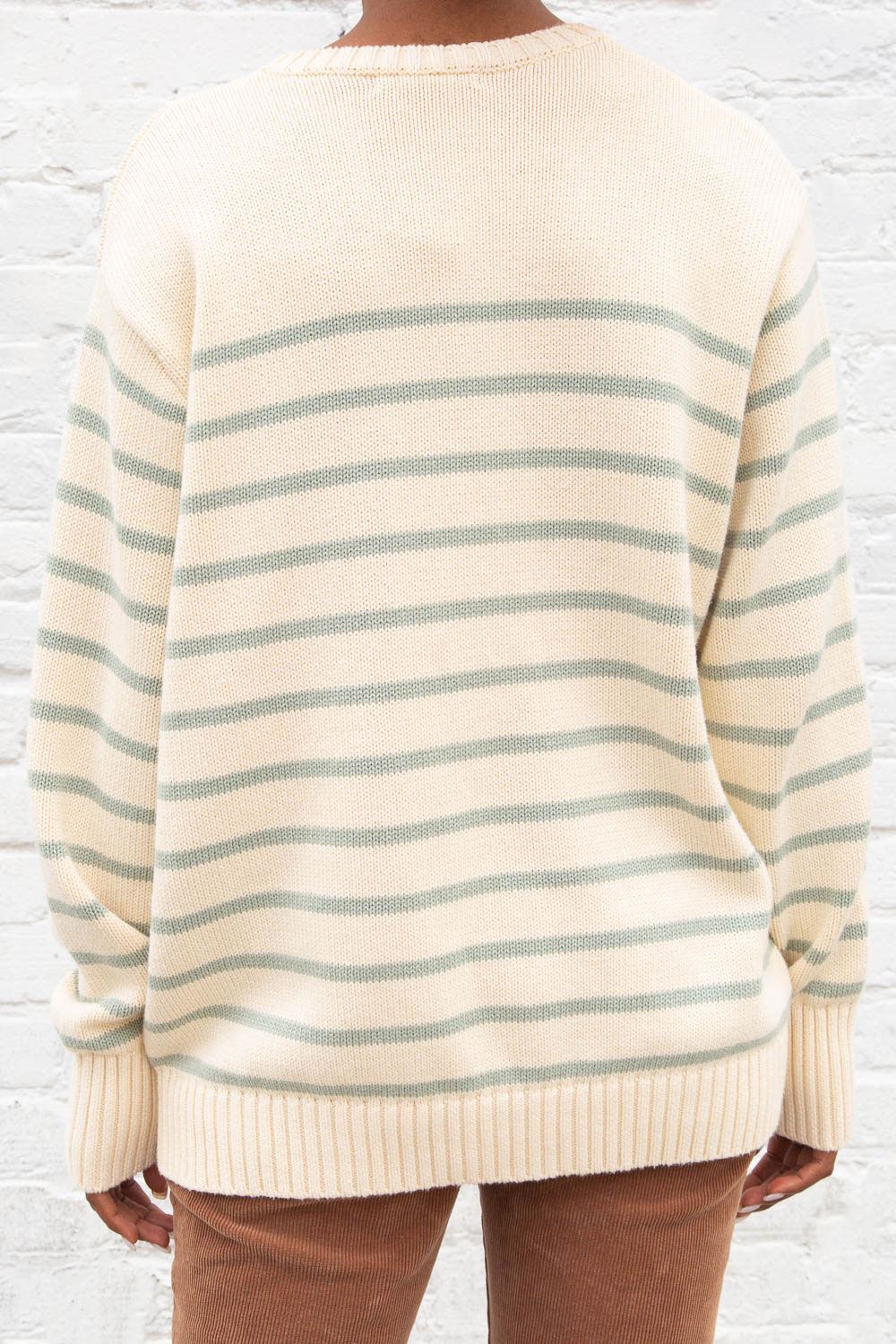 Brianna Cotton Thin Stripe Sweater | Ivory Mint Stripes / Oversized Fit