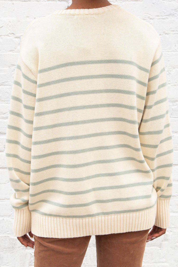 Brianna Cotton Thin Stripe Sweater | Ivory Mint Stripes / Oversized Fit