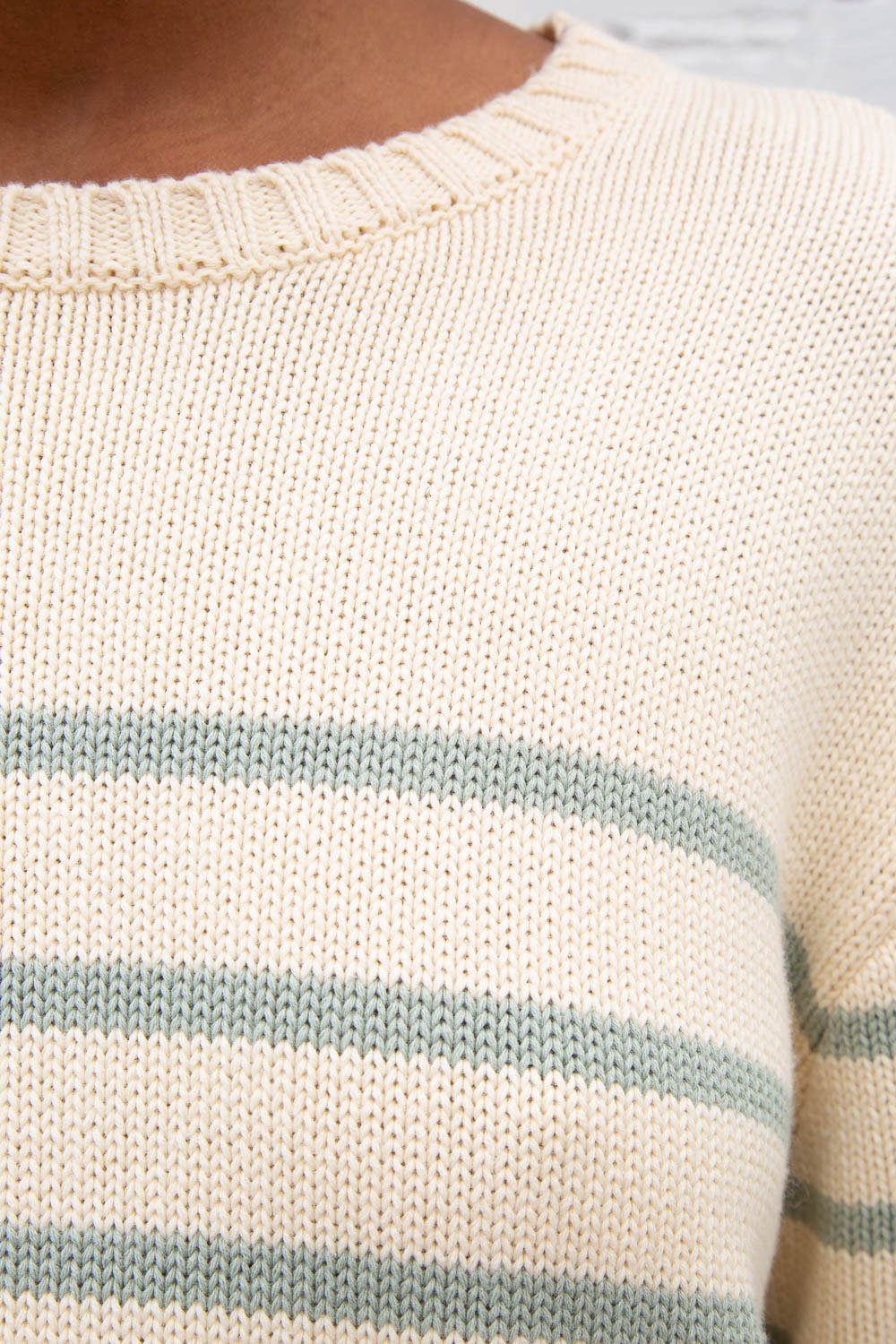 Brianna Cotton Thin Stripe Sweater | Ivory Mint Stripes / Oversized Fit