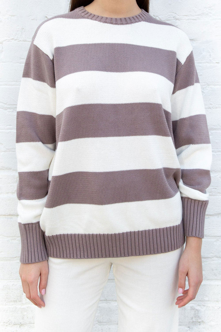 Brianna Cotton Thick Stripe Sweater | Purple and White Stripes / Oversized Fit