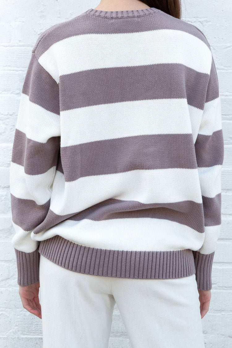 Brianna Cotton Thick Stripe Sweater | Purple and White Stripes / Oversized Fit