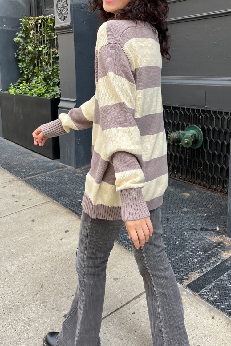 Brianna Cotton Thick Stripe Sweater | Lavender Ivory / Oversized Fit