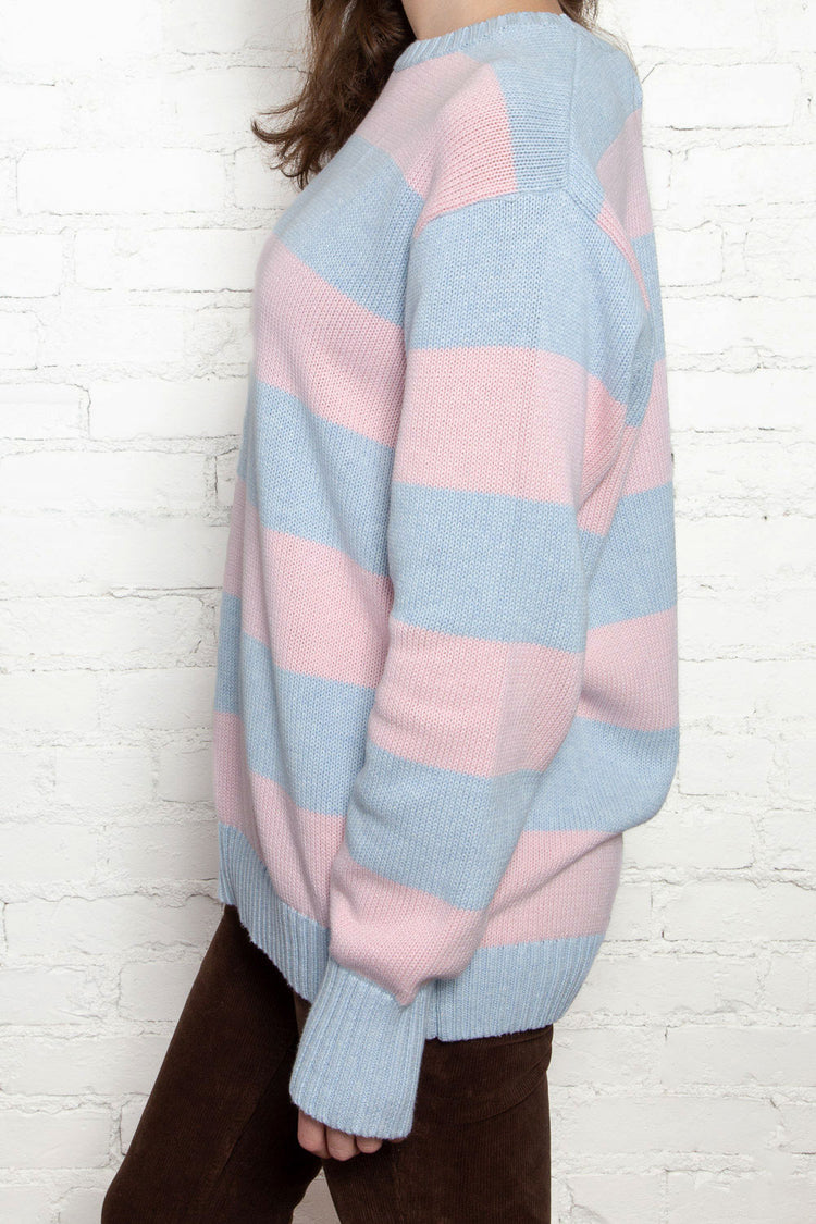 Brianna Cotton Thick Stripe Sweater | Light Blue Pastel Pink Stripes / Oversized Fit