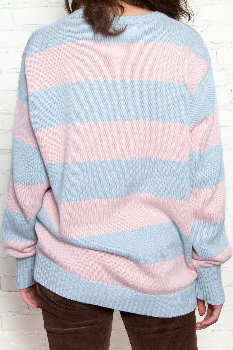 Brianna Cotton Thick Stripe Sweater | Light Blue Pastel Pink Stripes / Oversized Fit