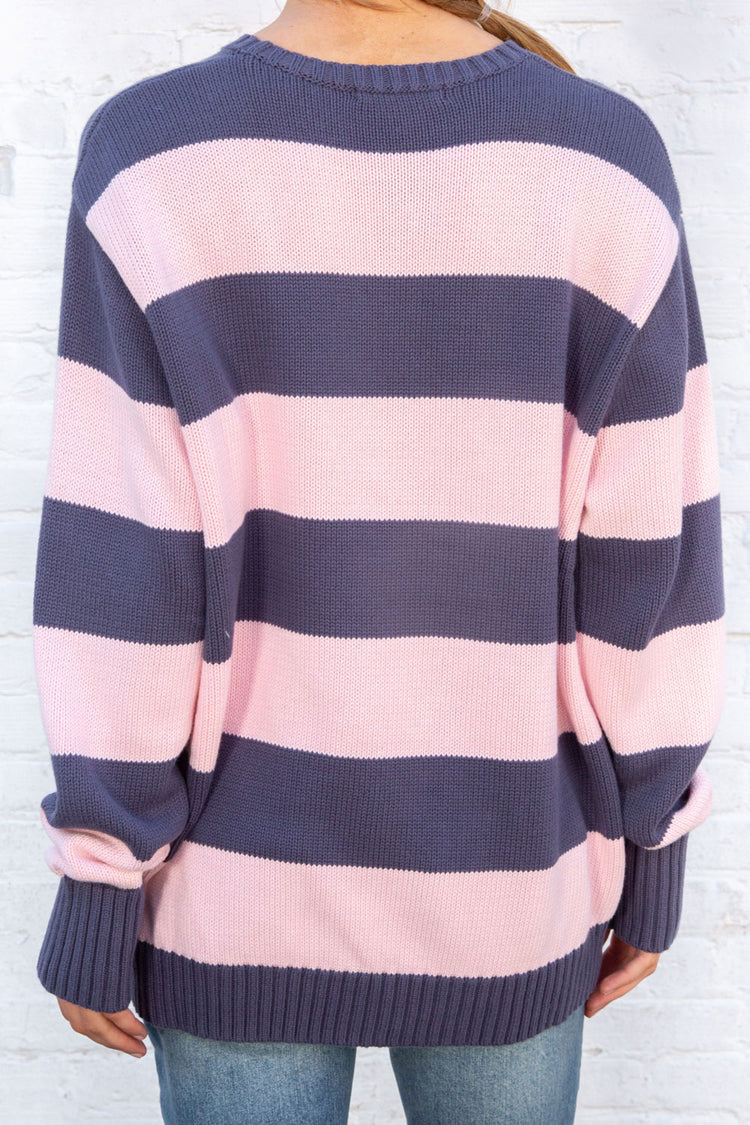 Brianna Cotton Thick Stripe Sweater | Pink and Navy / Oversized Fit