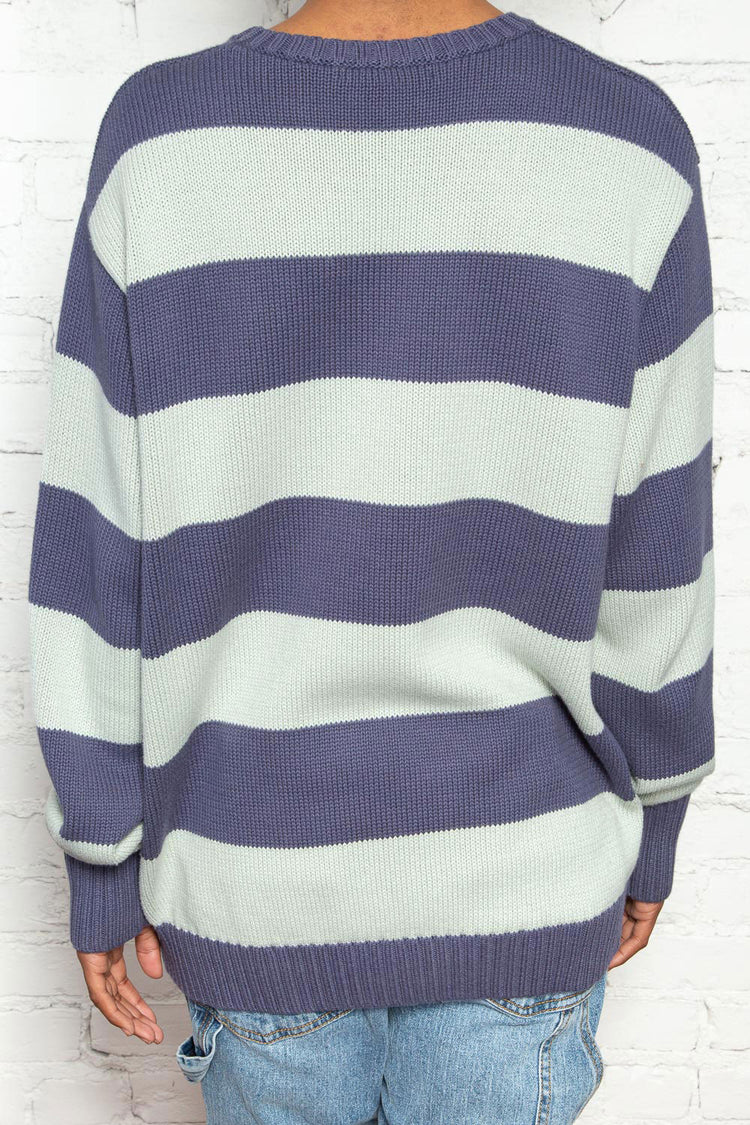 Brianna Cotton Thick Stripe Sweater | Lime Faded Blue Stripes / Oversized Fit