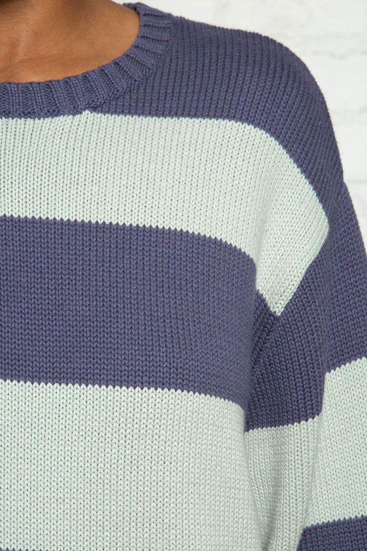 Brianna Cotton Thick Stripe Sweater | Lime Faded Blue Stripes / Oversized Fit