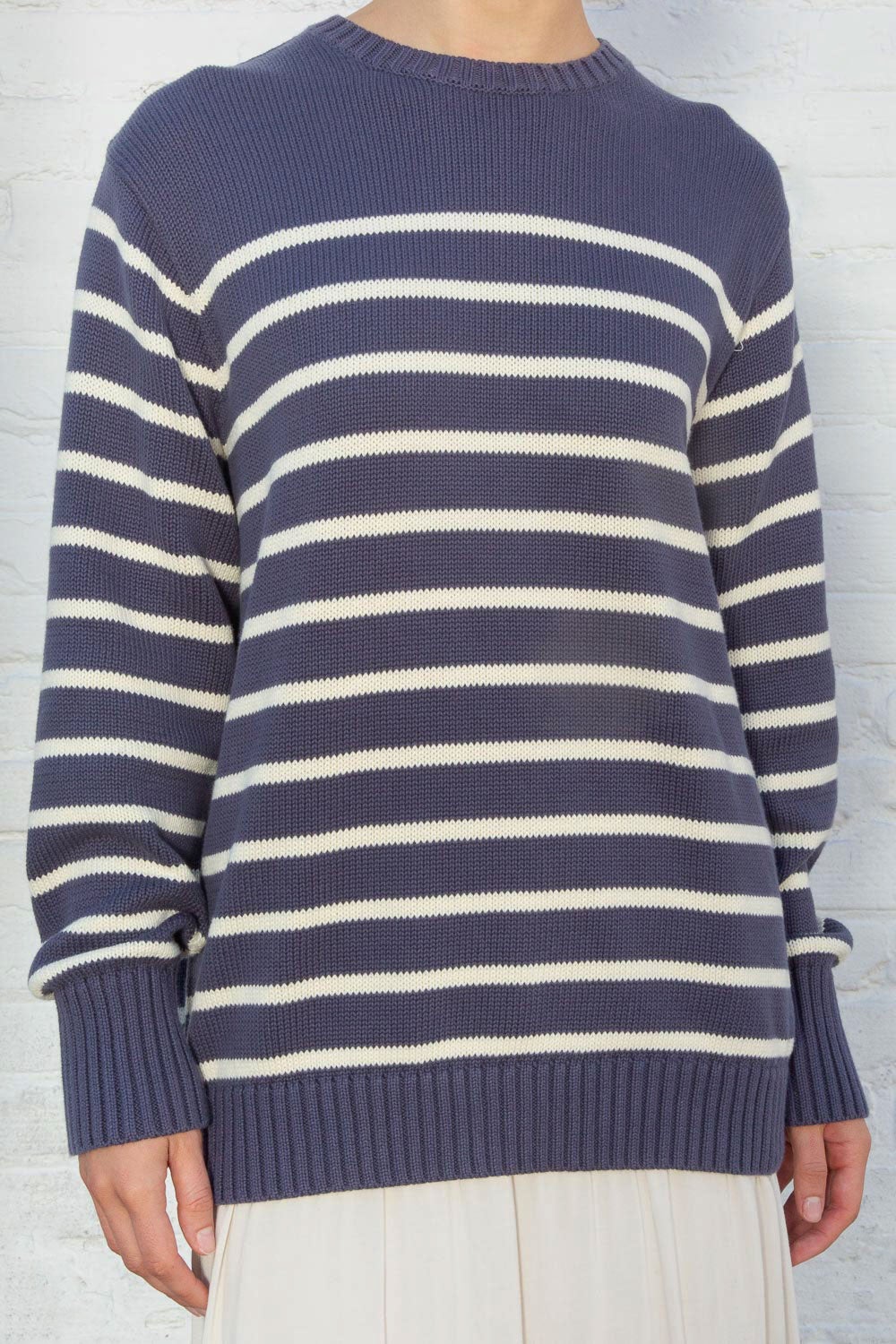 Brianna Cotton Thin Stripe Sweater | Faded Navy White Stripes / Oversized Fit