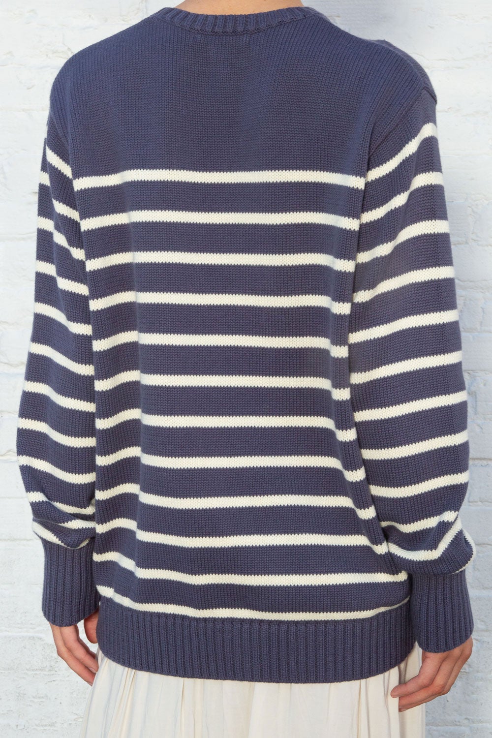 Brianna Cotton Thin Stripe Sweater | Faded Navy White Stripes / Oversized Fit