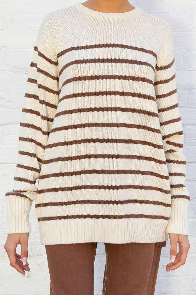 Brianna Cotton Thin Stripe Sweater | Ivory Brown Stripe / Oversized Fit
