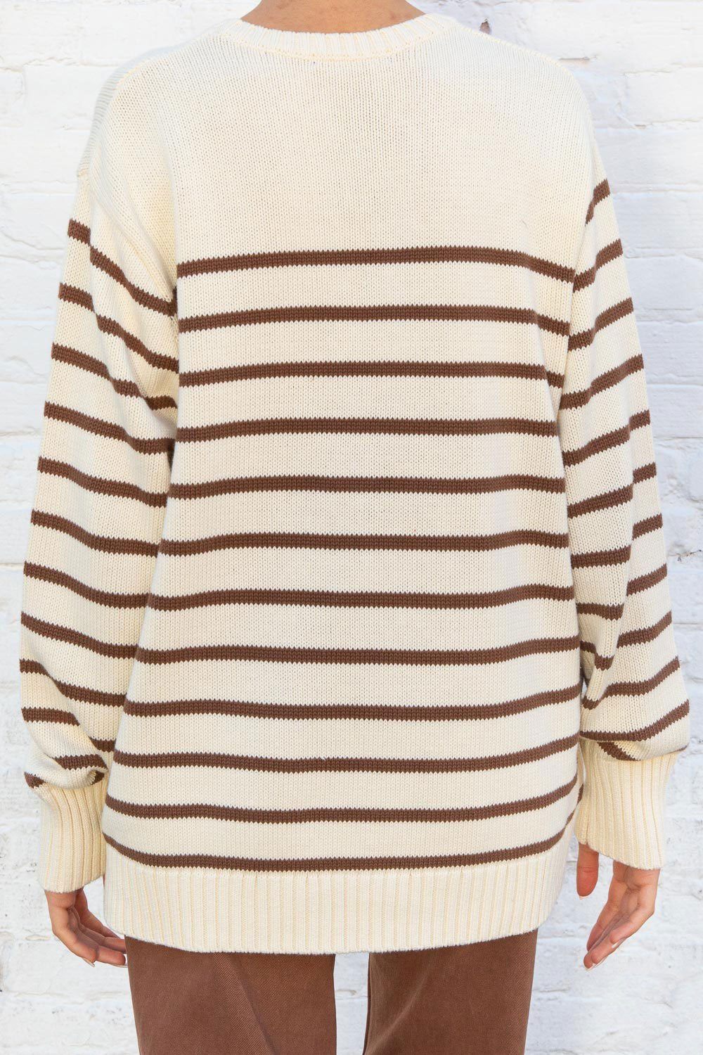 Brianna Cotton Thin Stripe Sweater | Ivory Brown Stripe / Oversized Fit