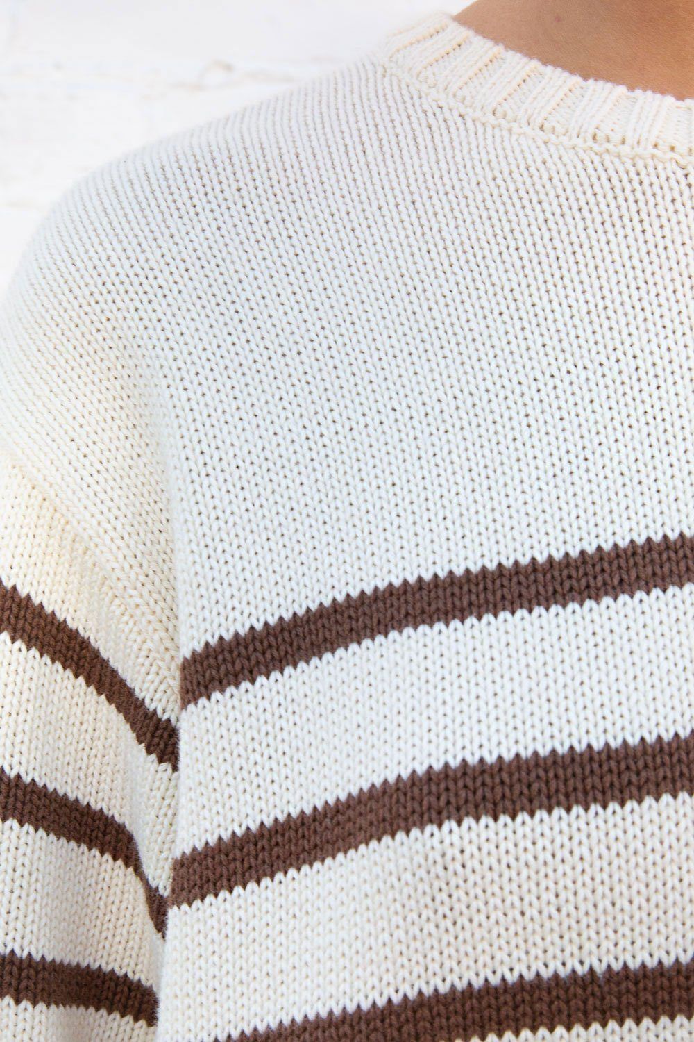 Brianna Cotton Thin Stripe Sweater | Ivory Brown Stripe / Oversized Fit