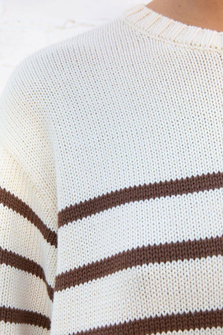 Brianna Cotton Thin Stripe Sweater | Ivory Brown Stripe / Oversized Fit