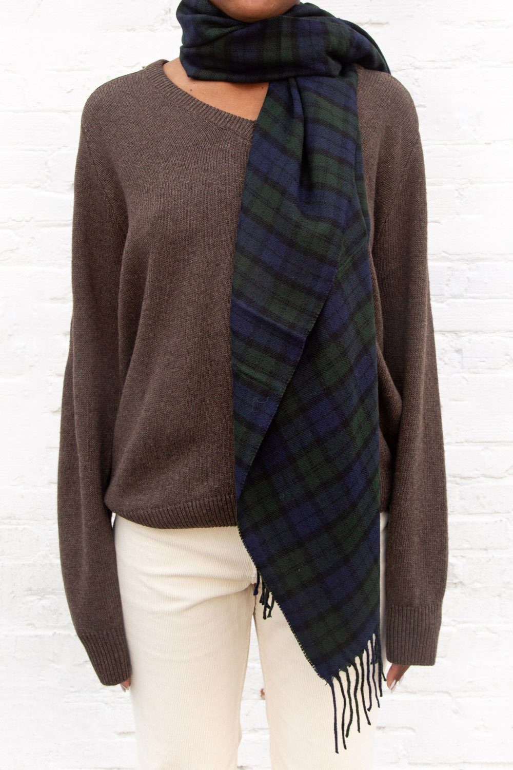 Plaid Tassel Scarf | Navy Blue and Dark Green Plaid