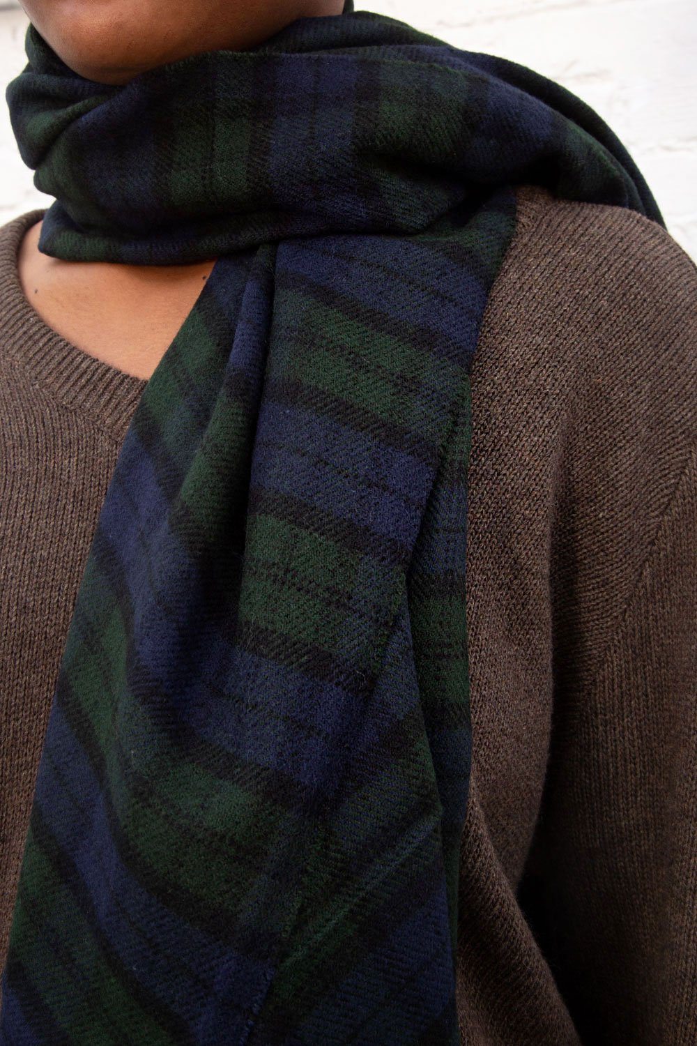 Plaid Tassel Scarf | Navy Blue and Dark Green Plaid
