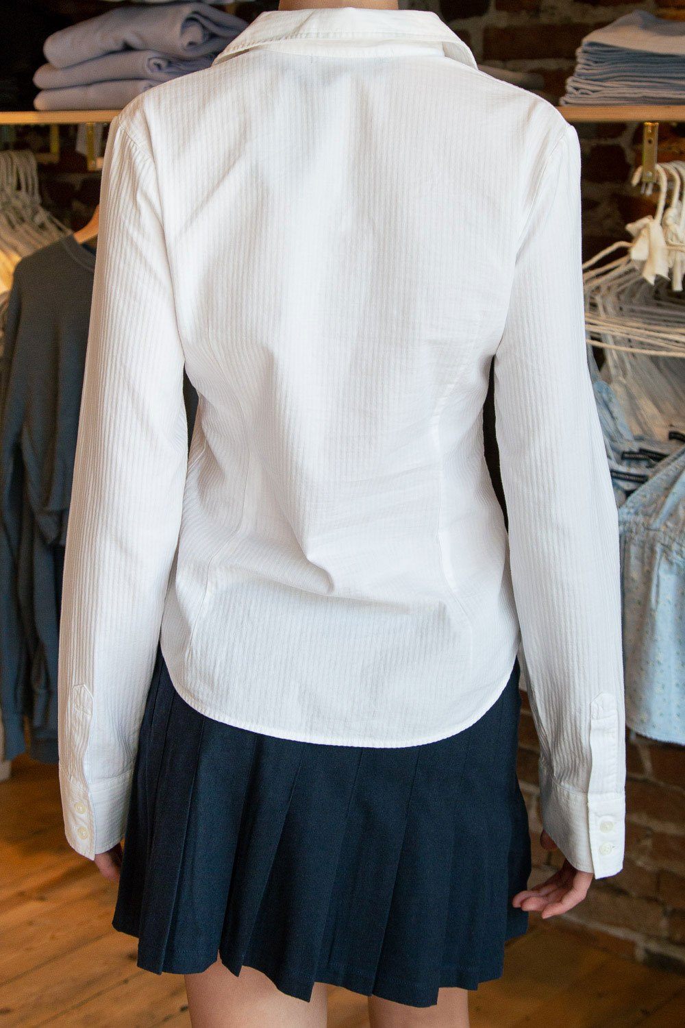 Brandy Melville Ribbed Short Sleeve Button Up Collared Shirt White