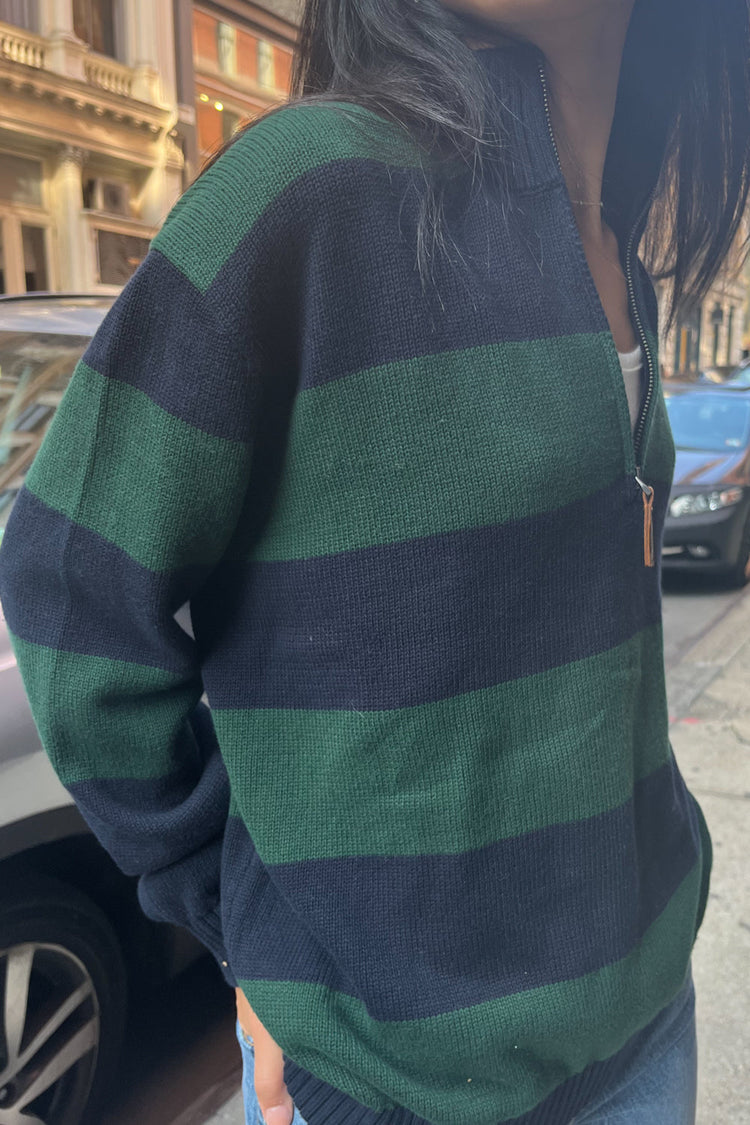 Aleah Cotton Stripe Sweater | Navy Blue And Dark Green Stripes / Oversized Fit