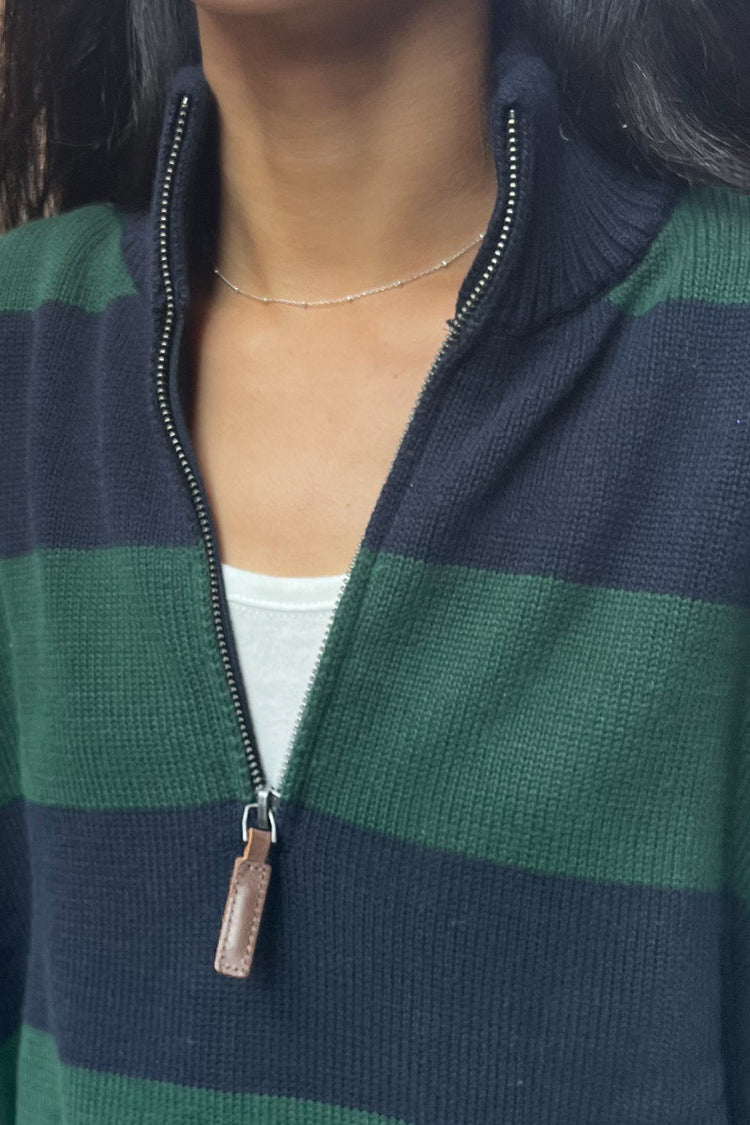 Aleah Cotton Stripe Sweater | Navy Blue And Dark Green Stripes / Oversized Fit