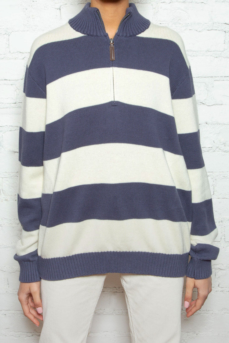 Aleah Cotton Stripe Sweater | Ivory with Blue Stripes / Oversized Fit