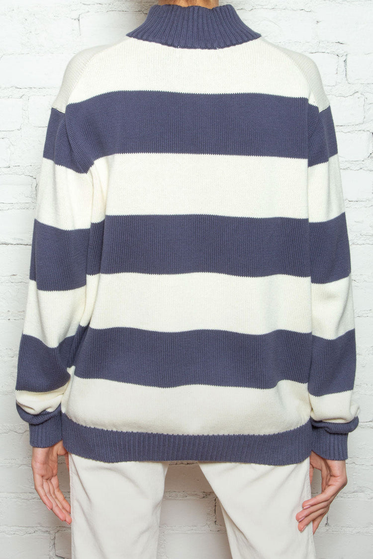 Aleah Cotton Stripe Sweater | Ivory with Blue Stripes / Oversized Fit